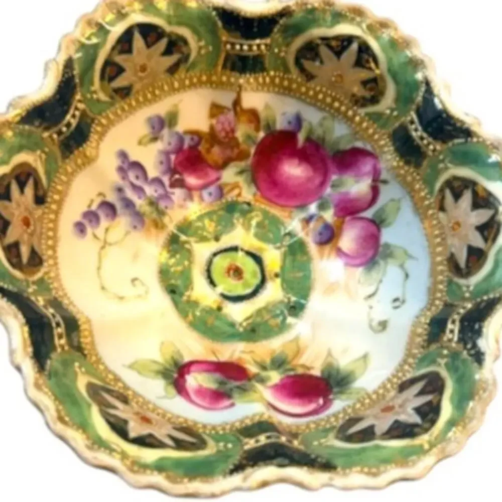 Antique Nippon Attributed Hand Painted Berry Bowl & Plate